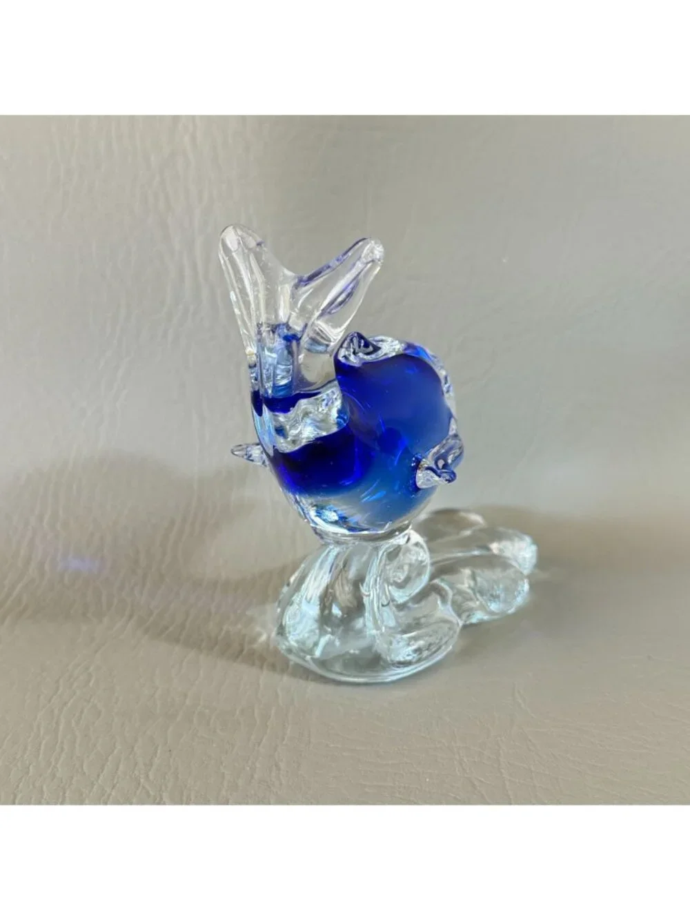 Retro Cobalt Blue Encased Glass Dolphin Figurine Abstract Wave Paperweight